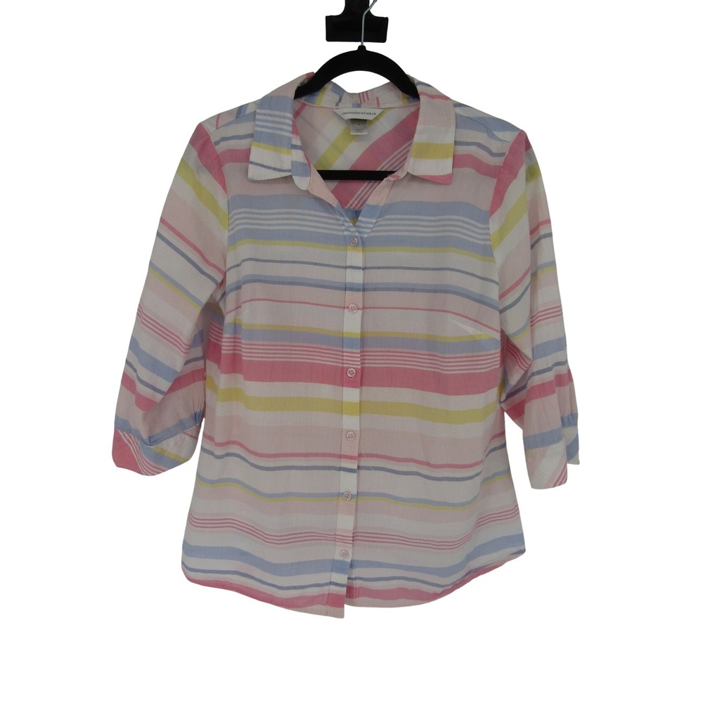 Christopher & Banks Button Down Womens M Multicolor Striped 3/4 Sleeve Cotton